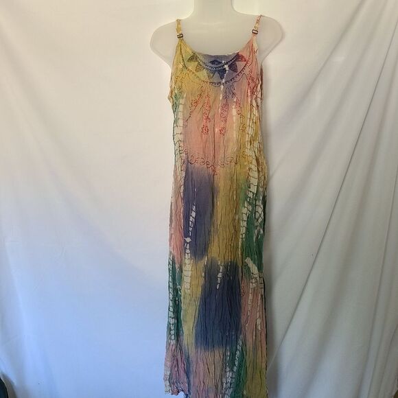 Bhag's 2000 Vintage Muted Rainbow Tie-dye O/S Maxi Dress - Picture 1 of 8